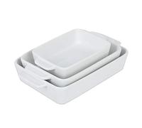 Relaxdays Moule, Plats pour Cuisson, au Four, Jeu de 3, en céramique, 3 Tailles, carrée, Lavable à la Machine, Blanche