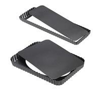 Relaxdays Moule tarte rectangulaire, lot de 2 pratique, fond amovible, antiadhésif, 31x21,5 cm et 35x11 cm, anthracite