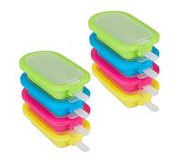 Relaxdays moules à Glace, Lot de 8, avec bâtonnes et Couvercle, Moule Sucette glacée, Silicone, Glaces, Multicolore