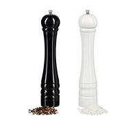 Relaxdays Moulin à épices en bois, poivrier, set de 2, meule en céramique, manuel, grand, 30 cm, classique, noir blanc