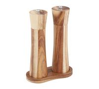Relaxdays Moulin à sel et Poivre, Lot de 2, Manuel, avec Support, broyeur en céramique, Bois d'acacia, INOX, Marron