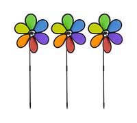 relaxdays Moulin à Vent, Design Fleur, Lot de 3, déco pour Balcon, terrasse, Jardin, HLP 67x28x6 cm, Arc-en-Ciel, coloré