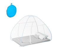 Relaxdays Moustiquaire Pliable, 150 x 180 x 200 cm, Tente Pop-Up, pour Lits, Voyages, Polyester, Blanc/Turquoise