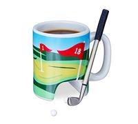 Relaxdays Mug sur Le thème du Golf, Putter avec Stylo à Bille intégré, 2 Petites balles, idée Cadeau, Multicolore