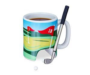 Relaxdays Mug sur Le thème du Golf, Putter avec Stylo à Bille intégré, 2 Petites balles, idée Cadeau, Multicolore