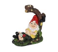 Relaxdays Nain de Jardin Assis, Tronc d’Arbre, HxLxP 24x22x10 cm, Lutin résistant aux intempéries, déco, Multicolore