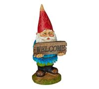 Relaxdays Nain de Jardin «Welcome», résistant aux intempéries, Pierre Artificielle, Jardin, Porte de Maison, coloré