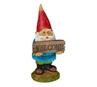 Relaxdays Nain de jardin «Welcome», résistant aux intempéries, pierre artificielle, jardin, porte de maison, coloré
