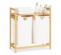 Relaxdays, nature Panier bambou 2 sacs 2 compartiments surface de rangement coffre à linge, 60 L, polyester, 1 élément