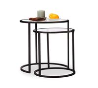 Relaxdays, noir basse d'appoint gigogne lot de 2, nuit ronde, Tables de chevet, HxLxP : 50,5 x 50 x 50cm, acier, verre