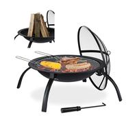 Relaxdays, noir, Brasero XL, grillage, tisonnier, protection étincelles, couverture, jardin, terrasse, D 56,5cm, sac, ohne Tragetasche