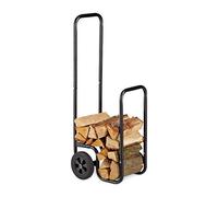 Relaxdays, noir cheminée, Chariot à bois de chauffage en métal, avec 2 roues, jusqu’à 60 kg