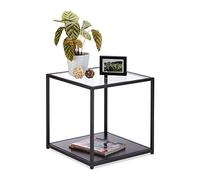 Relaxdays Table d’appoint Carrée en Verre + Bois