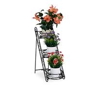 Relaxdays, noir Escalier métal 3 niveaux, Support pot de fleurs, Étagère pour plantes rond 53,5 x 20 x 45,5 cm