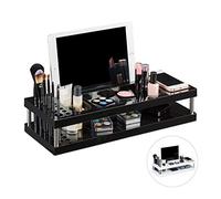 Relaxdays, noir organiseur de table, maquillage, avec surfaces pour tablette et portable, porte-pinceaux, PP, 8,5 x 40 x 16 cm