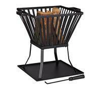 Relaxdays, noir Panier à feu XL avec tisonnier, Brasero de jardin et terrasse avec emplacement bûches, 56x56,5x45 cm