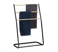 Relaxdays, noir Porte pieds, échelle, escalier 3 barres, métal bois support serviette bain, 86x58x30 cm, fer, 1 élément
