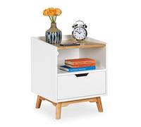 Relaxdays nuit blanche, chevet, table lit, commode console, tiroir pieds scandinave 50x43x40 cm, blanc, 50 x 43 x 40 cm
