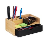 Relaxdays Organisateur Bureau, 1 tiroir, 9 Compartiments, Bambou, HxLxP: 10x25x15,5cm, Espace de Travail, Nature - Noir