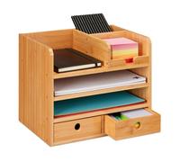 Relaxdays Organisateur bureau, 2 tiroirs, 5 compartiments, HxLxP: 26,5 x 33 x 24 cm, bambou, espace de travail, nature