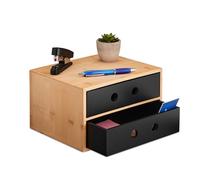 Relaxdays Organisateur Bureau, 2 tiroirs, Bambou & MDF, HxLxP : 15x25x20 cm, Rangement pour ustensiles, Nature - Noir