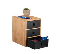 Relaxdays Organisateur Bureau, 3 tiroirs, Bambou & MDF, HxLxP : 21x15x20 cm, Rangement pour ustensiles, Nature - Noir