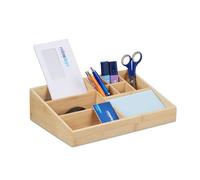 Relaxdays Organisateur Bureau, 9 Compartiments, Bambou, Espace de Travail, Salle de Bain, HxLxP: 9 x 33 x 21 cm, Nature