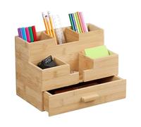Relaxdays Organisateur Bureau, tiroir, 6 Compartiments, en Bambou, HxLxP: 18 x 26 x 17 cm, Rangement Fournitures, Nature