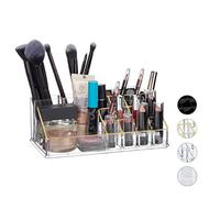 Relaxdays Organisateur Cosmétique Acrylique Rangement Make-Up 16 Casier Maquillage Support Rouge à Lèvre, Doré