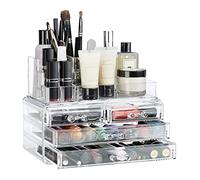 Relaxdays Organisateur cosmétiques 2 parties boîte rangement 4 tiroirs maquillage Make up, transparent