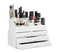 Relaxdays Organisateur cosmétiques 2 parties boîte rangement maquillage Make up 12 porte-crayons, blanc