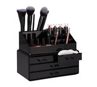Relaxdays Organisateur cosmétiques 2 Parties boîte Rangement Maquillage Make up 12 Porte-Crayons, Noir