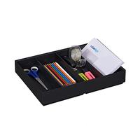 Relaxdays Organisateur de bureau, 4 compartiments, bambou, empilable, multifonction, HLP env. 6,5x35x26 cm, anthracite