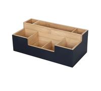 Relaxdays Organisateur de Bureau 7 Compartiments, Noir/Naturel | H x L x P : 11 x 30 x 15 cm, bambou, rangement