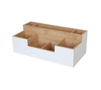 Organisateur de Bureau Relaxdays, 7 Compartiments, H x L x P : 11 x 30 x 15 cm, en Bambou, Rangement, Blanc/nat.