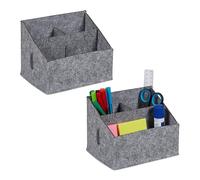 Relaxdays Organisateurs Bureau, Feutre, Lot de 2, 3 Compartiments, HxLxP: 14x18x14,5 cm, Accessoires de Rangement, Gris