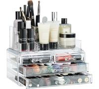 Relaxdays Organiséteur Cosmétiques 2 Parties Boîte Rangement 4 Tiroirs Maquillage Make Up, Transparent