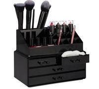 Relaxdays Organiséteur Cosmétiques 2 Parties Boîte Rangement Maquillage Make Up 12 Porte-crayons, Noir