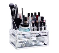 Relaxdays Organiseur à Maquillage 2 Tiroirs Rangement Cosmétiques pour Make-Up Rouge à Lèvres Acrylique Transparent