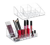 Relaxdays Organiseur à Maquillage, Lot de 2, 14 Compartiments, Vernis, Crayons à lèvres, Plastique, Transparent