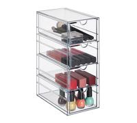 Relaxdays Organiseur à tiroirs, 4 Compartiments, pour Maquillage, Bureau, matériel de Bricolage, Plastique, Transparent