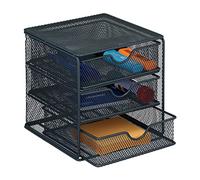 Relaxdays Organiseur à tiroirs en métal, 3 compartiments, bureau, HxLxP: 17x16x17 cm, système de rangement, anthracite