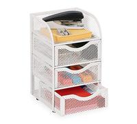 Relaxdays Organiseur Bureau, 4 Compartiments, Aspect Maille, métal, HxLxP: 21 x 12,5 x 13 cm, Rangement à tiroirs, Blanc