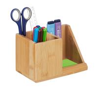 Relaxdays Organiseur Bureau, Bambou, 2 Compartiments, ustensiles, cosmétiques, Crayons, HxLxP: 10,5x17,5x10,5 cm, Nature
