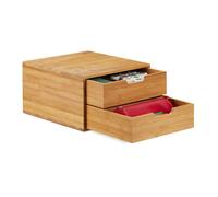 Relaxdays Organiseur bureau – Boîte de rangement bambou, 2 tiroirs, bac A4, 18 x 30 x 31 cm, nature