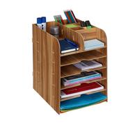 Relaxdays Organiseur bureau étagères documents, 12 compartiments, HxLxP: 34,5 x 25 x 32 cm, Rangement MDF, marron foncé