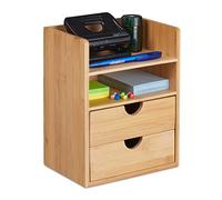 Relaxdays Organiseur de bureau en bambou 2 tiroirs