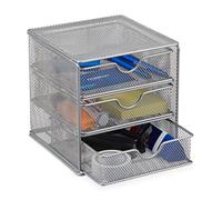Relaxdays Organiseur de bureau 3 tiroirs métal fournitures stylos ustensiles HxlxP: 17x16x17cm, argent
