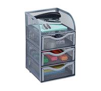 Relaxdays Organiseur de bureau 3 tiroirs métal fournitures stylos ustensiles HxlxP: 21x12,5x13 cm, argent