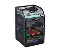Relaxdays Organiseur de bureau 3 tiroirs métal fournitures stylos ustensiles HxlxP: 21x12,5x13 cm, noir
